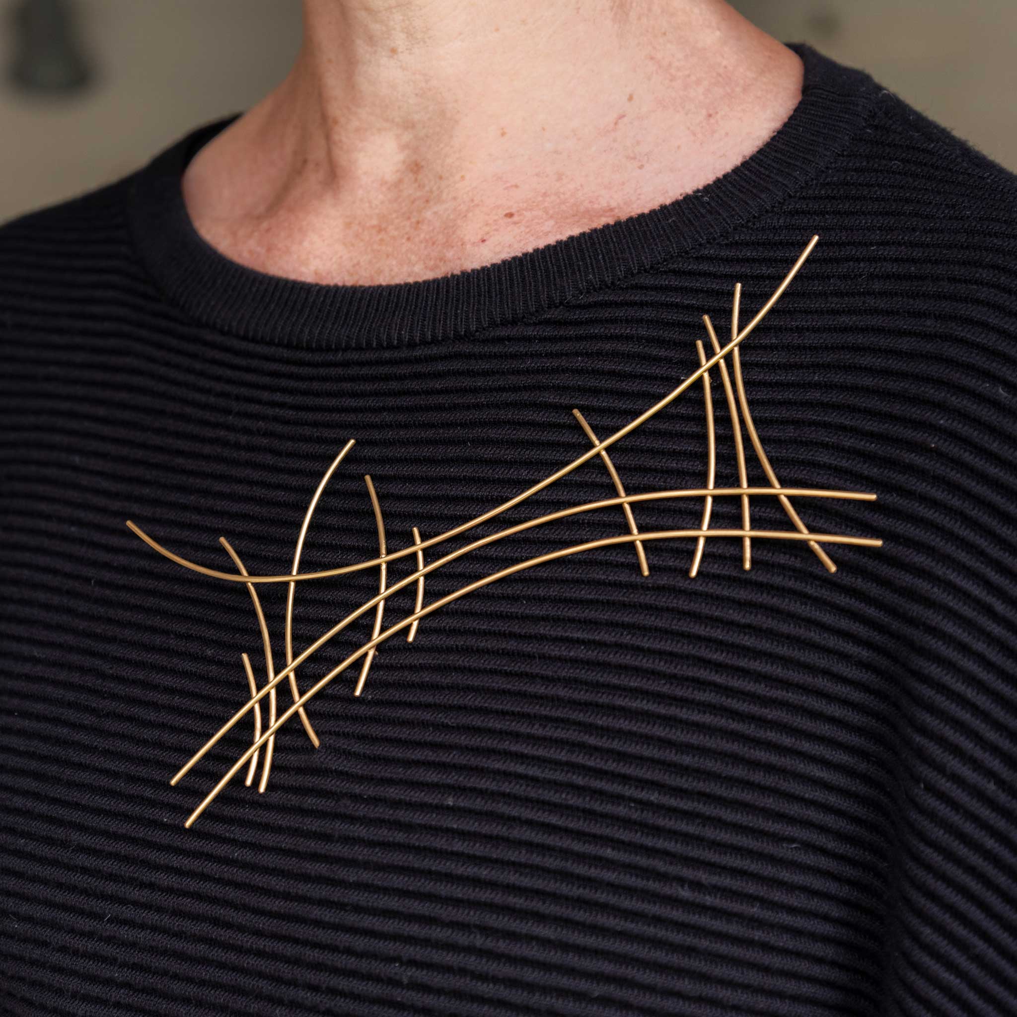 Long Grid Brooch in Recycled Silver and Gold-Plate